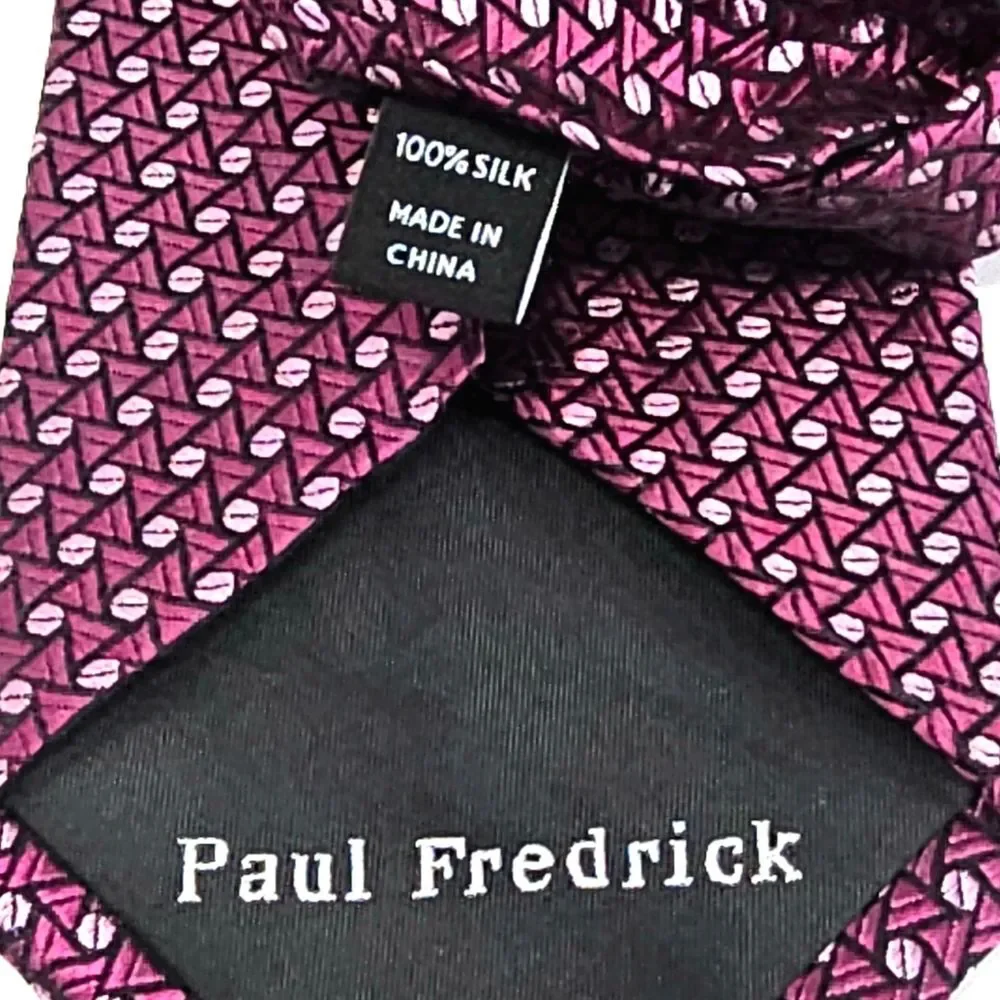 PAUL FREDRICK Pink Black Geometric Silk Tie Classic Bold Designer Luxury